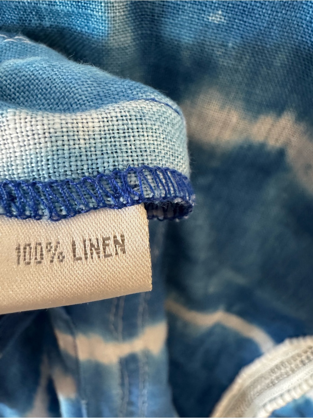 Tashia Shibori Blue & White Tie-Dye Embroidered + Beaded Linen Tunic, Medium - Picture 5 of 10
